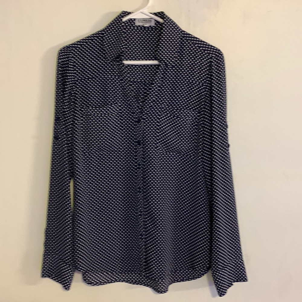 EXPRESS navy/white polka dot shirt size SP.